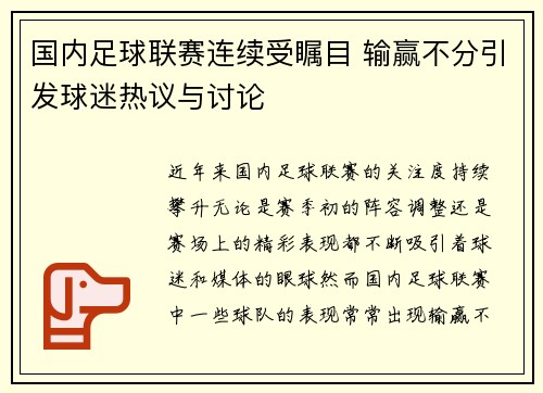 国内足球联赛连续受瞩目 输赢不分引发球迷热议与讨论